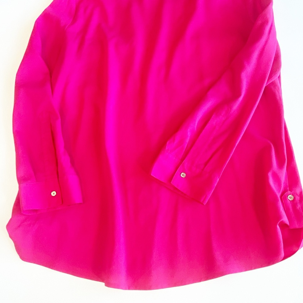 Calvin Klein Hot Pink Zip-Pocket Roll-Tab Sleeve Blouse | XL - Picture 8 of 10